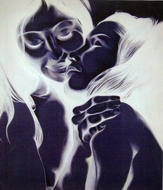 Cristina Cañamero. "Intimidad", 2007. Pintura plástica al látex y óleo sobre lona azul. 120 x 105 cm. 