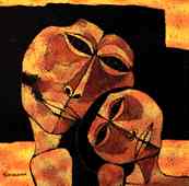 Oswaldo Guayasamín. "Madre y niño" (a partir de 1989). Óleo sobre lienzo. Perteneciente al ciclo de la "Edad de la ternura".