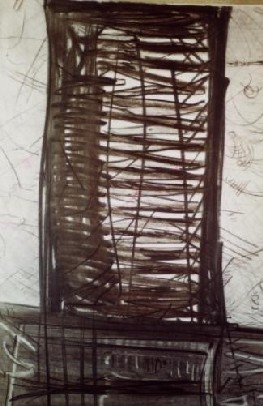 Magdalena Luque. "Abriendo paso 33", 2002. Carboncillo y cera sobre papel. 70 x 50 cm.