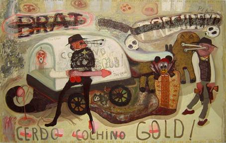 Francisco Peinado. CERDO, COCHINO, GOLD!. 2009. Óleo sobre lienzo. 190 x 300 cm.
